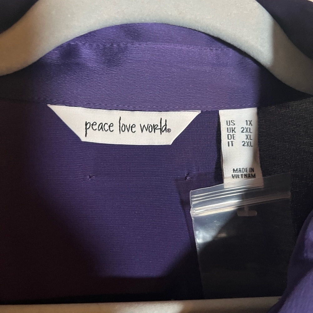 NWT Peace Love World 1XDeep Purple Satin Button-Up Blouse. Drawstring hem. - Picture 3 of 4